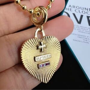 Vintage inspired French love token heart pendant necklace  “Qu’hier” with ruby
